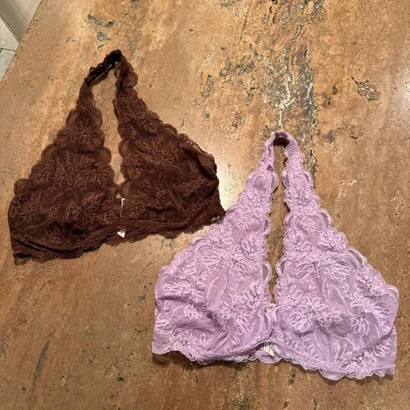 Free People Intimately Last Dance Brown Lavender Lace Halter Bralette Womens XL - Picture 1 of 13